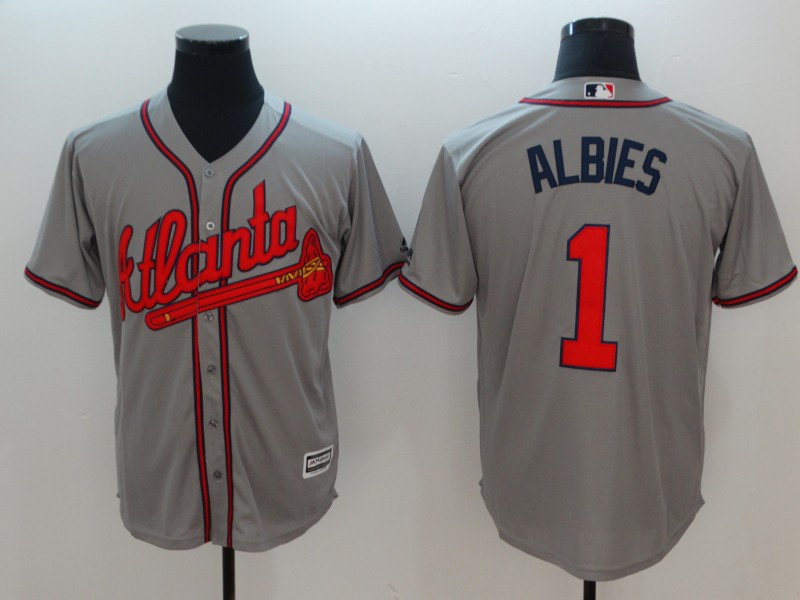 Men Atlanta Braves #1 Albies Grey Game MLB Jerseys->boston red sox->MLB Jersey